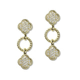112604, 14K GOLD PLATED PAVE CZ LUCKY CLOVER DROP EARRING