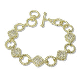 112605, 14K GOLD PLATED CZ LUCKY CLOVER TOGGLE BRACELET
