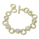 112606, TIMELESS 14K GOLD PLATED HEART CZ TOGGLE BRACELET