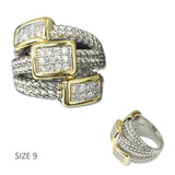 112610, TIMELESS 14K GOLD PLATED PAVE CZ ACCENT MULTI BAND CABLE RING