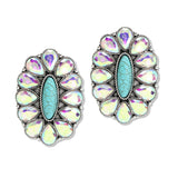 112622, WESTERN TURQUOISE STONE AND AB CRYSTAL CLUSTER EARRINGS