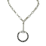 112630, WESTERN LARGE BLACK ENAMELED STUDDED HORSEBIT PENDANT NECKLACE