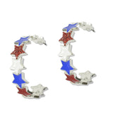 112667, USA PATRIOTIC ENAMEL AND PAVE CRYSTAL STAR HOOP EARRINGS