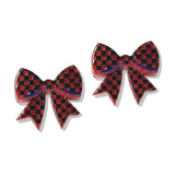 112705, GAMEDAY CHECKERED ACRYLIC RIBBON BOW STUD EARRINGS