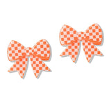 112705, GAMEDAY CHECKERED ACRYLIC RIBBON BOW STUD EARRINGS