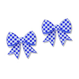 112705, GAMEDAY CHECKERED ACRYLIC RIBBON BOW STUD EARRINGS