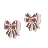 112706, GAMEDAY SPORTS LACING RIBBON BOW ACRYLIC STUD EARRINGS