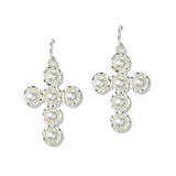 112714, PEARL CLUSTER CROSS DANGLE EARRINGS
