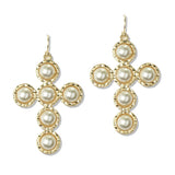 112715, PEARL CLUSTER CROSS DANGLE EARRINGS