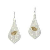 112732, BRUSHED FILIGREE DIAMOND BIRD DANGLE EARRINGS