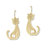 112734, BRUSHED SITTING CAT SILHOUETTE DANGLE EARRINGS