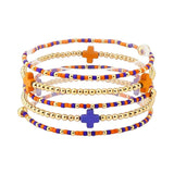 112741, GAMEDAY CROSS ACCENT MULTI LAYERED BEADED STRETCH BRACELET