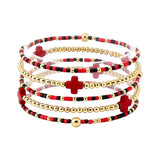 112741, GAMEDAY CROSS ACCENT MULTI LAYERED BEADED STRETCH BRACELET