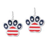 112751, USA PATRIOTIC AMERICAN FLAG ENAMEL PAW PRINT DANGLE EARRINGS
