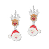 112755, ENAMEL CHRISTMAS REINDEER AND SANTA CLAUS DROP EARRINGS