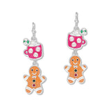 112756, ENAMEL CHRISTMAS HOT COCOA AND GINGERBREAD MAN DROP EARRINGS