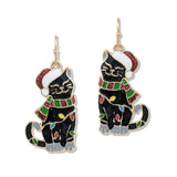 112758, CHRISTMAS BLACK CAT ENAMEL DROP EARRINGS
