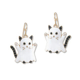 112761, HALLOWEEN GHOST CAT ENAMEL DROP EARRINGS