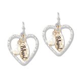 112769, BLESSED AND PEARL ACCENT HAMMERED HEART DANGLE EARRINGS