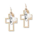 112770, FAITH AND PEARL ACCENT CUTOUT HAMMERED CROSS DANGLE EARRING