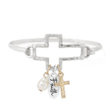 112801, FAITH AND PEARL ACCENT CUTOUT HAMMERED CROSS BRACELET