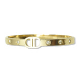 112825, STAINLESS STEEL CUTOUT EMBLEM CRYSTAL HINGED BANGLE BRACELET