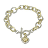 112839, TIMELESS 14K GOLD PLATED TWO TONE HEART CHARM TOGGLE CHAIN BRACELET