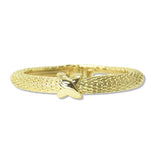 112840, TIMELESS 14K GOLD PLATED X ACCENT MESH WOVEN HINGED BANGLE BRACELET