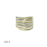 112862, TIMELESS 14K GOLD PLATED TWO TONE MULTI ROW TEXTURED RING