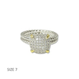 112863, TIMELESS 14K GOLD PLATED TWO TONE PAVE CZ CUSHION RING