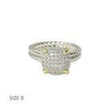 112863, TIMELESS 14K GOLD PLATED TWO TONE PAVE CZ CUSHION RING