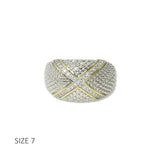 112864, TIMELESS 14K GOLD PLATED TWO TONE CAVIAR CZ X RING