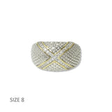 112864, TIMELESS 14K GOLD PLATED TWO TONE CAVIAR CZ X RING