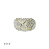 112864, TIMELESS 14K GOLD PLATED TWO TONE CAVIAR CZ X RING