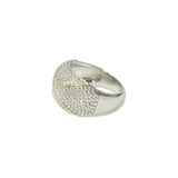 112864, TIMELESS 14K GOLD PLATED TWO TONE CAVIAR CZ X RING