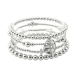 112858, HAMMERED CROSS CHARM MULTI LAYER BEADED STRETCH BRACELET