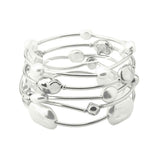 112876, PEARL AND HAMMERED NUGGET MULTI LAYERED STRETCH BRACELET