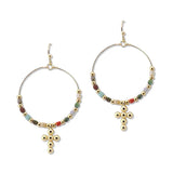 112878, CROSS ACCENT BEADED HOOP EARRINGS