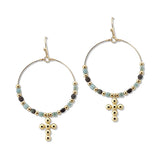 112878, CROSS ACCENT BEADED HOOP EARRINGS