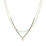 112879, DAINTY CROSS CHARM BEADED LAYERED NECKLACE