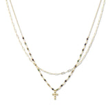 112879, DAINTY CROSS CHARM BEADED LAYERED NECKLACE