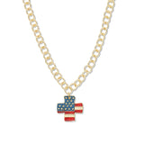 112903, USA PATRIOTIC FLAG CROSS CHARM NECKLACE