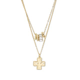 112904, HAMMERED CROSS AND RONDELLE CHARM LAYERED NECKLACE