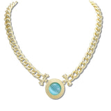 112919, 14K GOLD PLATED MEDALLION CENTERPIECE CURB CHAIN NECKLACE