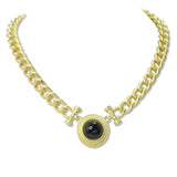 112919, 14K GOLD PLATED MEDALLION CENTERPIECE CURB CHAIN NECKLACE