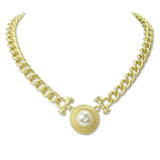 112919, 14K GOLD PLATED MEDALLION CENTERPIECE CURB CHAIN NECKLACE