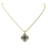 112920, 14K GOLD PLATED CZ QUATREFOIL PENDANT NECKLACE