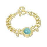 112928, 14K GOLD PLATED MEDALLION CENTERPIECE CURB CHAIN BRACELET