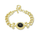 112928, 14K GOLD PLATED MEDALLION CENTERPIECE CURB CHAIN BRACELET