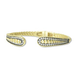 112936, 14K GOLD PLATED DAINTY HEART ACCENT AND PAVE CZ HINGED CUFF BRACELET